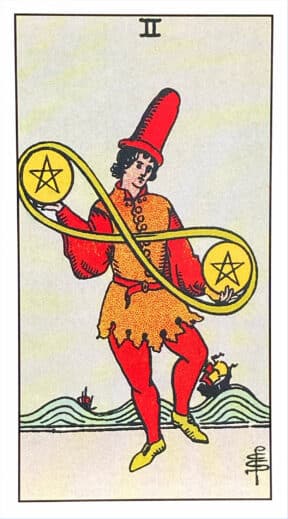 Deux de Deniers - Tarot Rider Waite