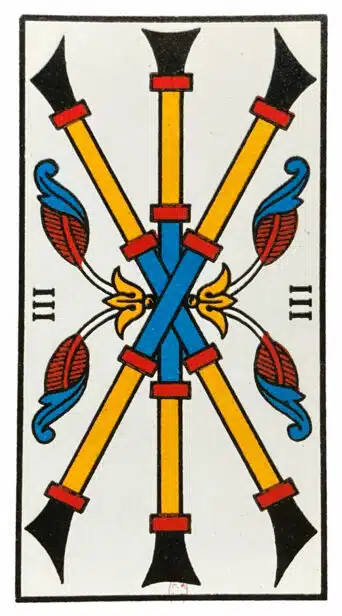 Trois de Bâtons - Tarot de Marseille