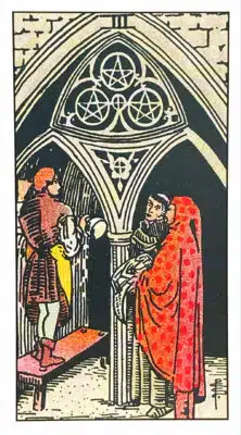 Trois de Deniers - Tarot Rider Waite
