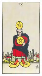 Quatre de Deniers - Tarot Rider Waite