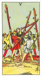 Cinq de Bâtons - Tarot Rider Waite