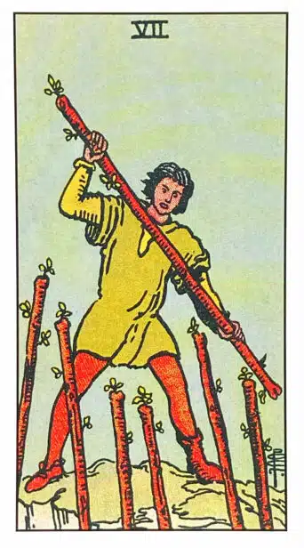 Sept de Bâtons - Tarot Rider Waite